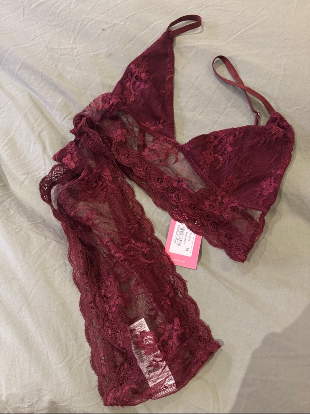Lace Bralette top with waist wrapping section - Burgundy